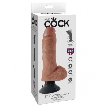 King Cock 8 inches Vibrating Tan Dildo with Balls