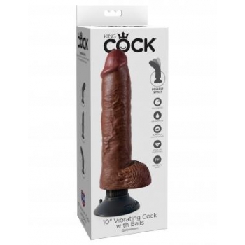 King Cock 10 inches Vibrating Cock with Balls - Brown