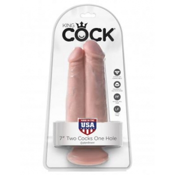 King Cock 7-Inch Two Cocks One Hole Dildo - Beige