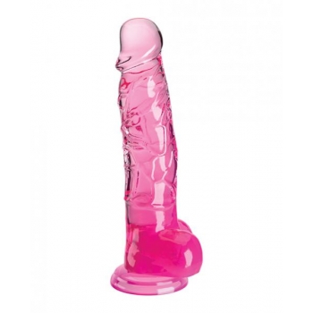 King Cock Clear 8in W/ Balls Pink