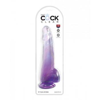 King Cock Clear 10-Inch Dildo with Balls Purple