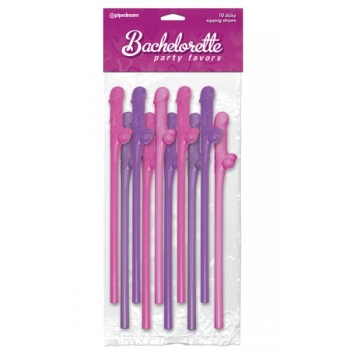 Bachelorette Party Favors Dicky Sipping Straws - Pink/Purple, 10 pcs