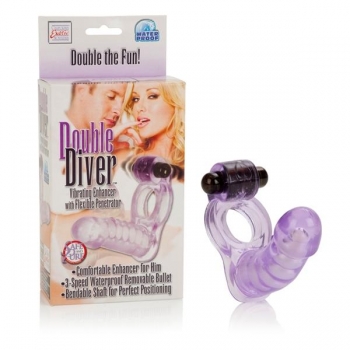 Double Diver Vibrating Enhancer with Flexible Penetrator in Purple