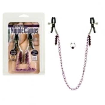 Nipple Clamps with Purple Chain and Navel Ring