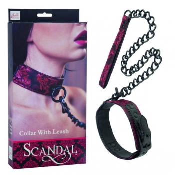 Scandal Adjustable Collar with Leash - Red/Black