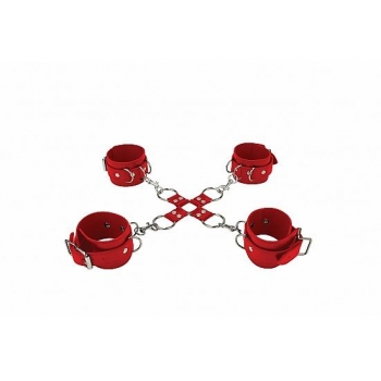 Adjustable Red Leather Hand & Leg Cuffs