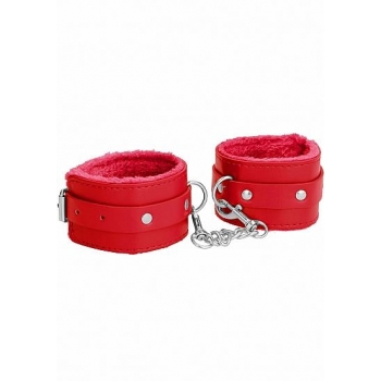 Ouch! Plush Leather Handcuffs in Red