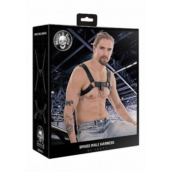 Ouch! Skulls & Bones Male Harness with Spikes - Black