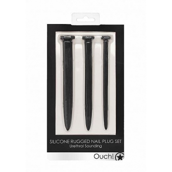 Silicone Rugged Nail Plug Set - Urethral Sounding - Black