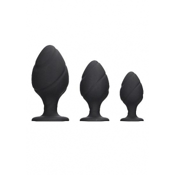 Ouch! Silicone Swirled Butt Plug Set - Black