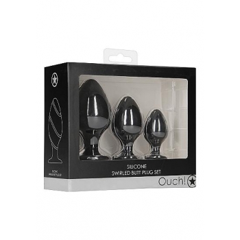 Ouch! Silicone Swirled Butt Plug Set - Black