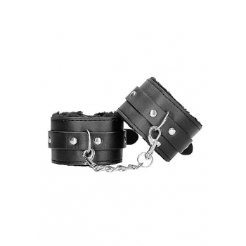 Black & White Hand Cuffs with Straps - Bonded Leather