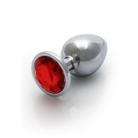 Round Gem Butt Plug Medium Silver Ruby Red