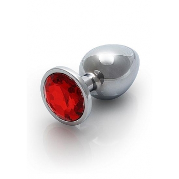 Round Gem Butt Plug Medium Silver Ruby Red