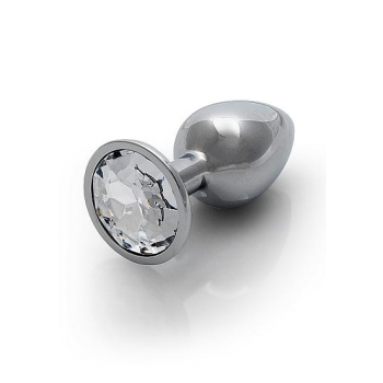 Round Gem Butt Plug Small Silver Diamond