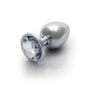 Round Gem Butt Plug Medium Silver Diamond