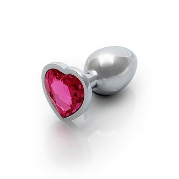 Heart Gem Butt Plug Small Silver Rubellite Pink