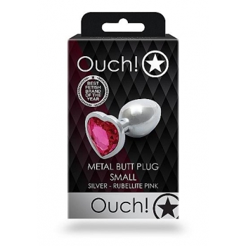 Heart Gem Butt Plug Small Silver Rubellite Pink