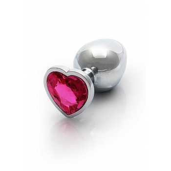 Heart Gem Butt Plug Medium Silver with Rubellite Pink