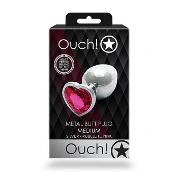 Heart Gem Butt Plug Medium Silver with Rubellite Pink