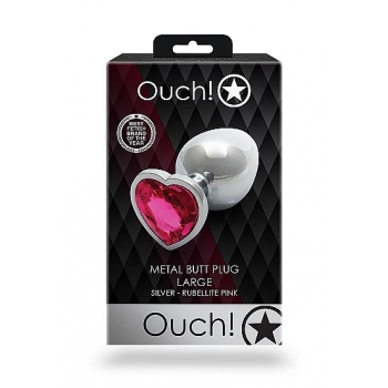 Heart Gem Butt Plug Large Silver Rubellite Pink