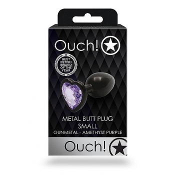 Heart Gem Butt Plug Small - Gunmetal Amethyst