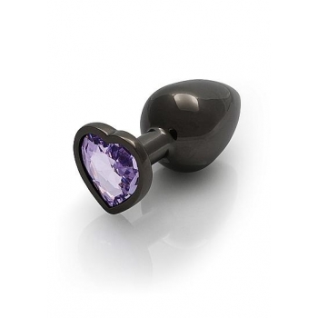 Heart Gem Medium Butt Plug - Gunmetal Amethyst