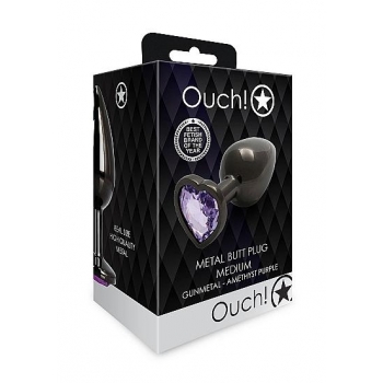 Heart Gem Medium Butt Plug - Gunmetal Amethyst