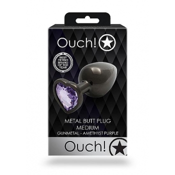 Heart Gem Medium Butt Plug - Gunmetal Amethyst