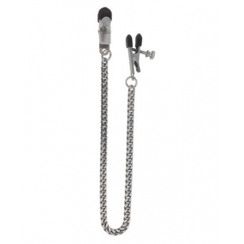 Adjustable Broad Tip Nipple Clamps With Jewel Chain - Silver