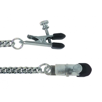 Adjustable Broad Tip Nipple Clamps With Jewel Chain - Silver