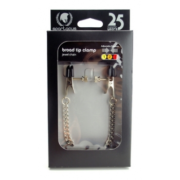 Adjustable Broad Tip Nipple Clamps With Jewel Chain - Silver