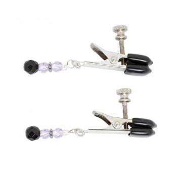 Adjustable Broad Tip Nipple Clamps W/Purple Beads