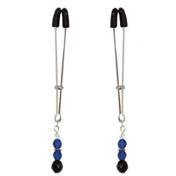 Adjustable Blue Beaded Nipple Clamps with Tweezer Tips