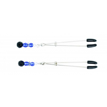 Adjustable Blue Beaded Nipple Clamps with Tweezer Tips