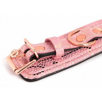 Microfiber Snake Print Wrist Restraints - Pink with Leather Lining