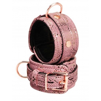 Microfiber Snake Print Wrist Restraints - Pink with Leather Lining