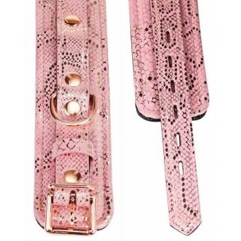 Microfiber Snake Print Wrist Restraints - Pink with Leather Lining