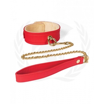 Plush Lined Red PU Collar & Chain Leash: Elegant Restraint