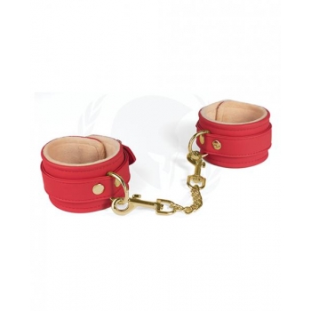 Plush Lined Red Pu Wrist Cuffs