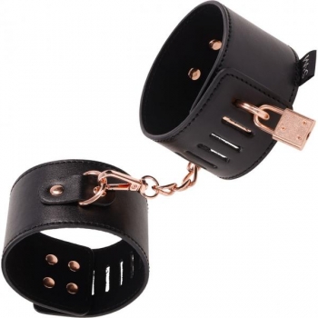 Sex & Mischief Brat Locking Cuffs - Rose Gold & Black