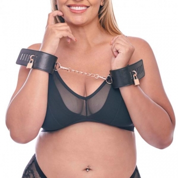 Sex & Mischief Brat Locking Cuffs - Rose Gold & Black