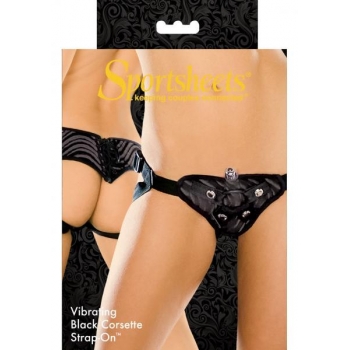 Vibrating Corsette Strap On Harness Black