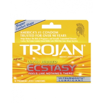 Trojan Ecstasy Ultra Ribbed Condoms - 10 Pack