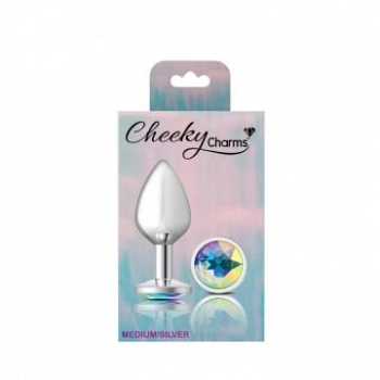 Cheeky Charms Round Clear Iridescent Medium Silver Plug