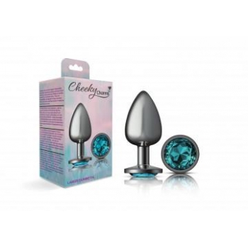 Cheeky Charms Round Teal Large Gunmetal Butt Plug