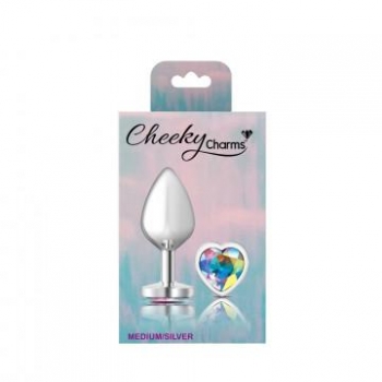 Cheeky Charms Heart Clear Iridescent Medium Silver Plug