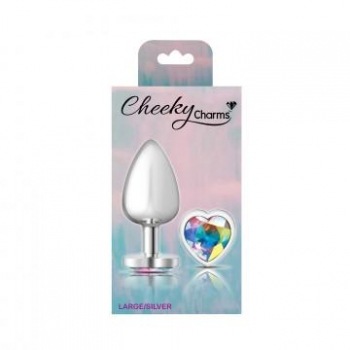 Cheeky Charms Heart Clear Iridescent Large Silver Plug