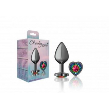 Cheeky Charms Heart Rainbow Medium Gunmetal Butt Plug