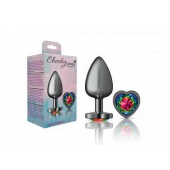 Cheeky Charms Heart Rainbow Large Gunmetal Butt Plug